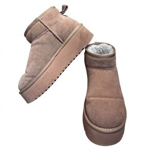 PROJECT CLOUD Suede Women’s Classic Mini Platform Lined Boots Cozy SZ 8.5 Taupe
